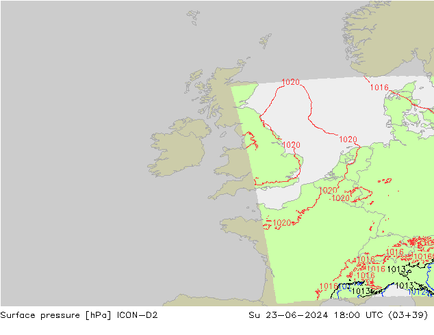 Surface pressure ICON-D2 Su 23.06.2024 18 UTC