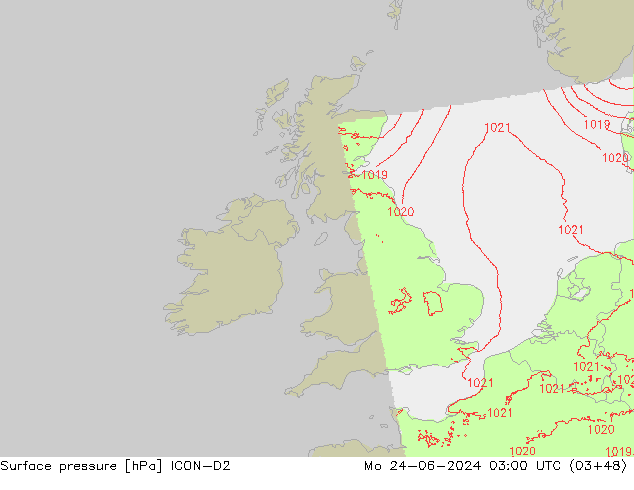 pressão do solo ICON-D2 Seg 24.06.2024 03 UTC