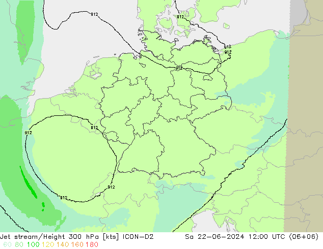 Corrente a getto ICON-D2 sab 22.06.2024 12 UTC