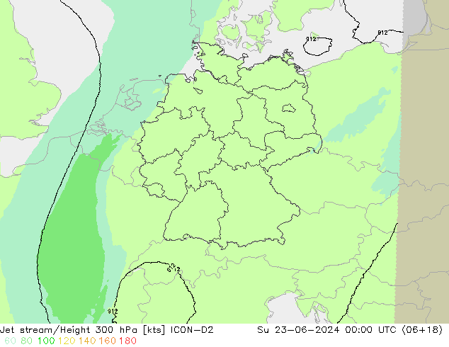 Jet stream ICON-D2 Dom 23.06.2024 00 UTC