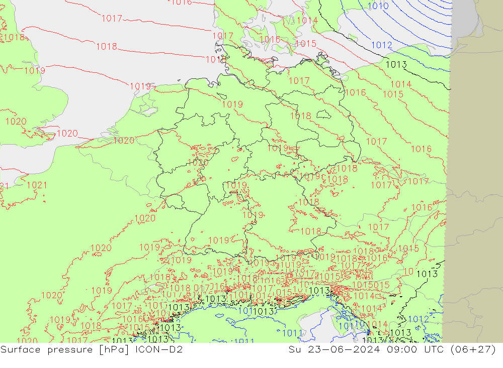 Yer basıncı ICON-D2 Paz 23.06.2024 09 UTC