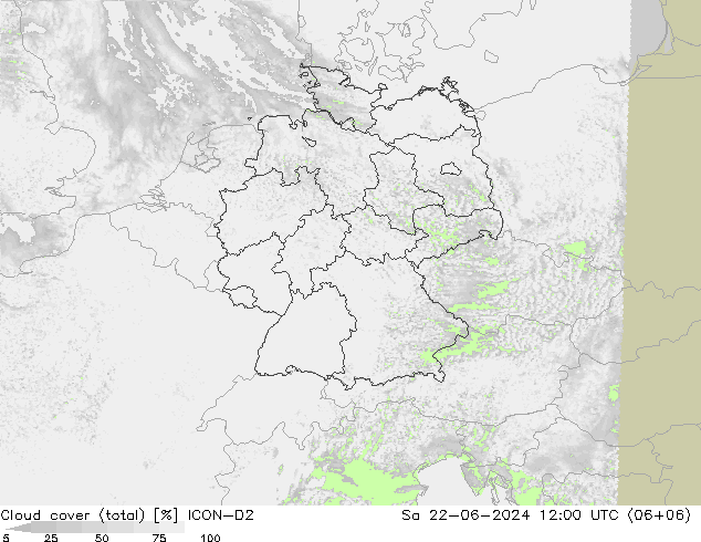 Nubes (total) ICON-D2 sáb 22.06.2024 12 UTC