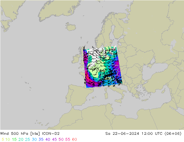 Wind 500 hPa ICON-D2 Sa 22.06.2024 12 UTC