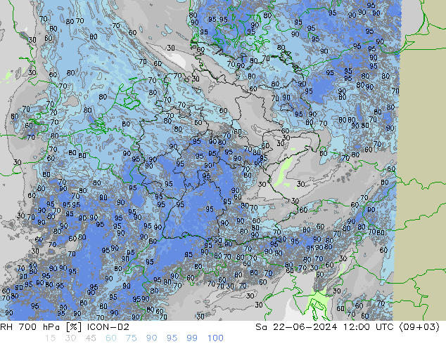 RH 700 hPa ICON-D2 Sa 22.06.2024 12 UTC