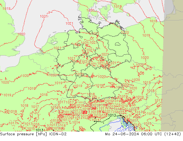 Atmosférický tlak ICON-D2 Po 24.06.2024 06 UTC