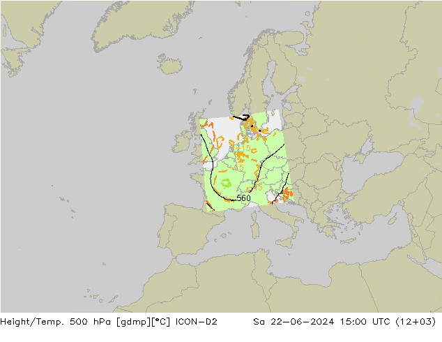 Hoogte/Temp. 500 hPa ICON-D2 za 22.06.2024 15 UTC