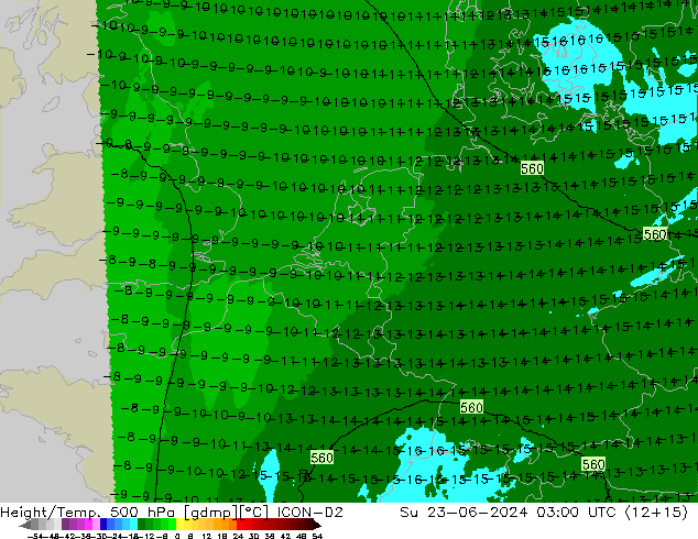 Height/Temp. 500 гПа ICON-D2 Вс 23.06.2024 03 UTC