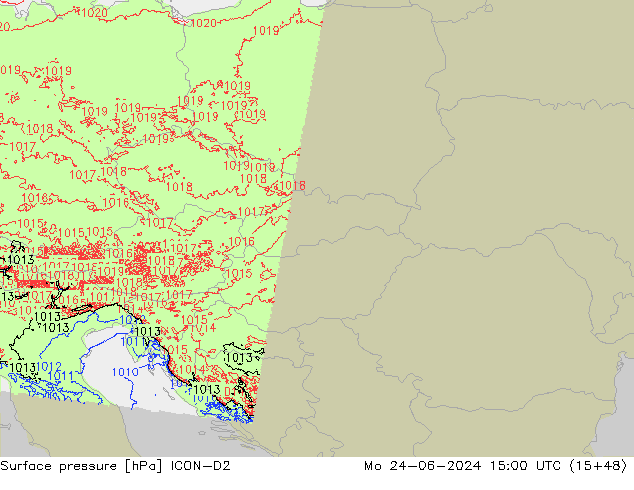 Surface pressure ICON-D2 Mo 24.06.2024 15 UTC