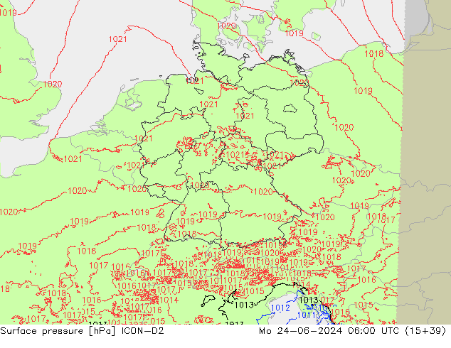 Surface pressure ICON-D2 Mo 24.06.2024 06 UTC