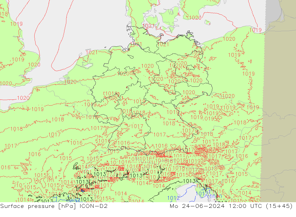 приземное давление ICON-D2 пн 24.06.2024 12 UTC