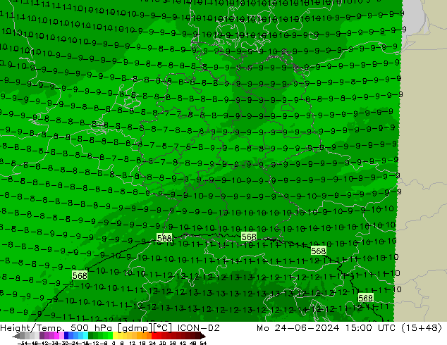 Height/Temp. 500 hPa ICON-D2 Mo 24.06.2024 15 UTC