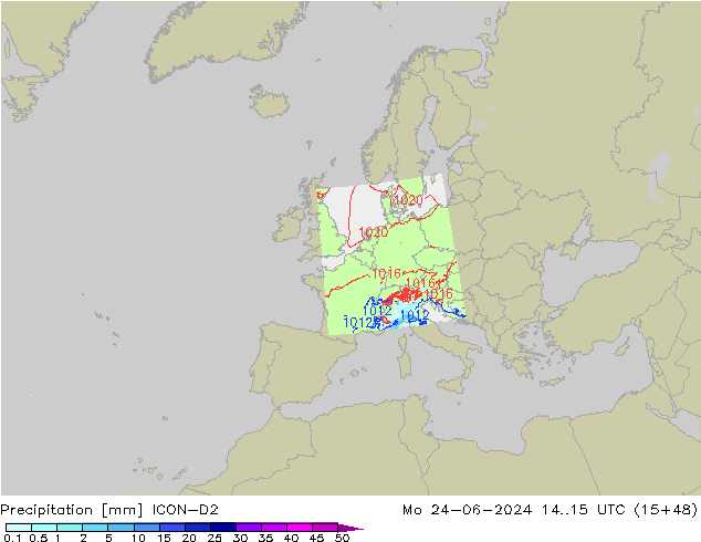 Precipitación ICON-D2 lun 24.06.2024 15 UTC