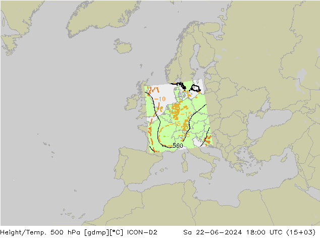 Height/Temp. 500 hPa ICON-D2 星期六 22.06.2024 18 UTC