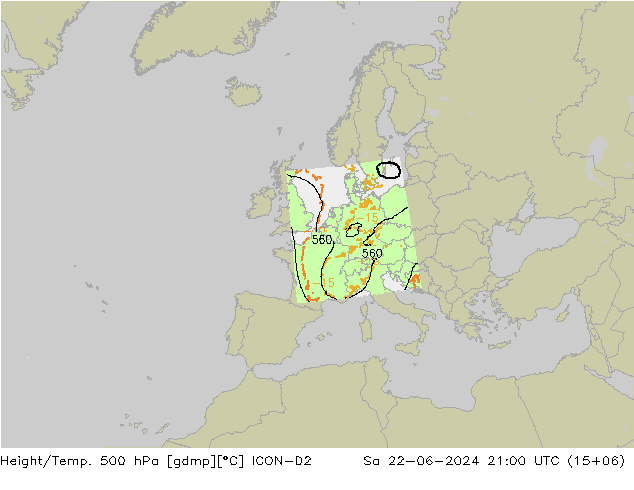 Height/Temp. 500 hPa ICON-D2 So 22.06.2024 21 UTC