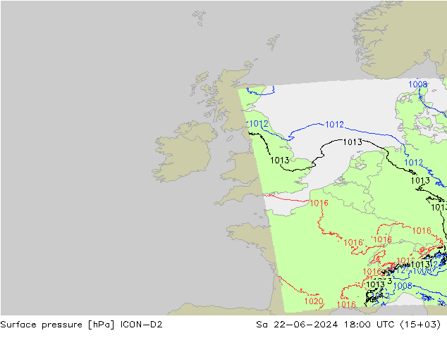 Atmosférický tlak ICON-D2 So 22.06.2024 18 UTC