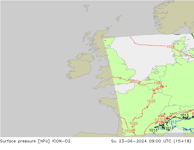 Surface pressure ICON-D2 Su 23.06.2024 09 UTC