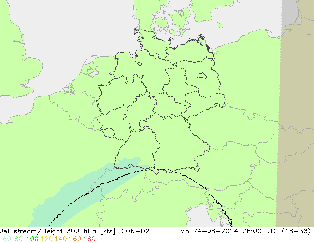 Jet stream/Height 300 hPa ICON-D2 Mo 24.06.2024 06 UTC