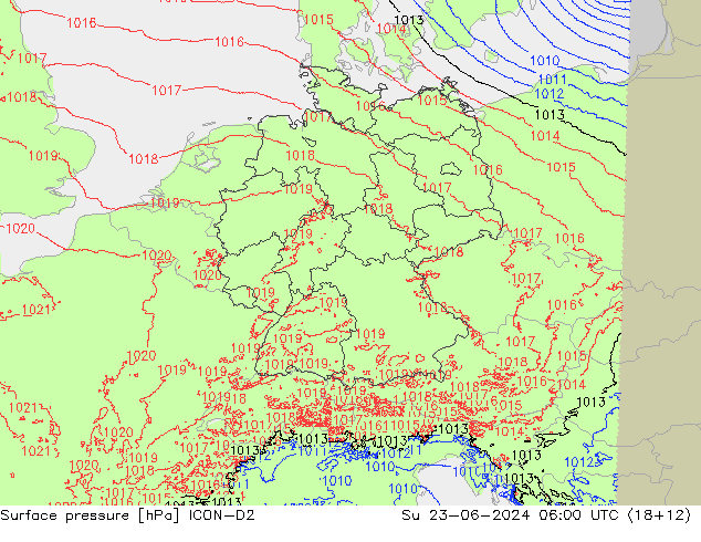 Surface pressure ICON-D2 Su 23.06.2024 06 UTC