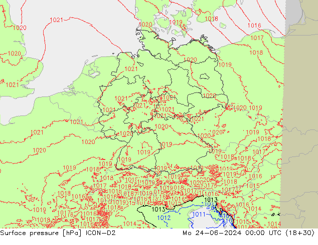 Atmosférický tlak ICON-D2 Po 24.06.2024 00 UTC