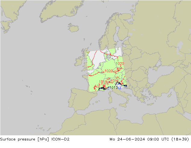 Surface pressure ICON-D2 Mo 24.06.2024 09 UTC