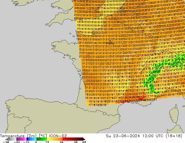 карта температуры ICON-D2 Вс 23.06.2024 12 UTC