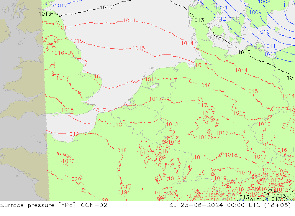 Surface pressure ICON-D2 Su 23.06.2024 00 UTC