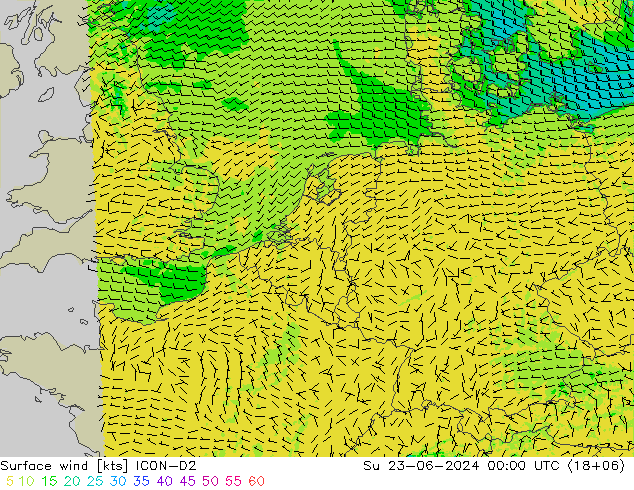 Bodenwind ICON-D2 So 23.06.2024 00 UTC