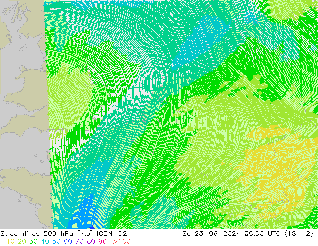 Stromlinien 500 hPa ICON-D2 So 23.06.2024 06 UTC