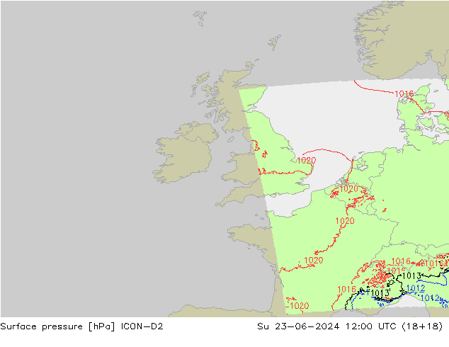 Surface pressure ICON-D2 Su 23.06.2024 12 UTC