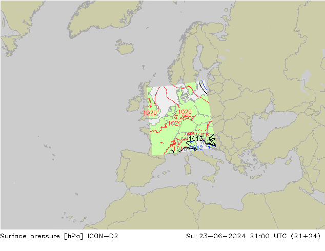 地面气压 ICON-D2 星期日 23.06.2024 21 UTC