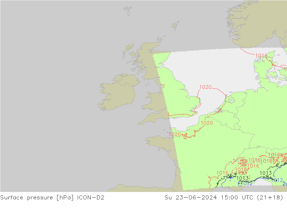 Surface pressure ICON-D2 Su 23.06.2024 15 UTC