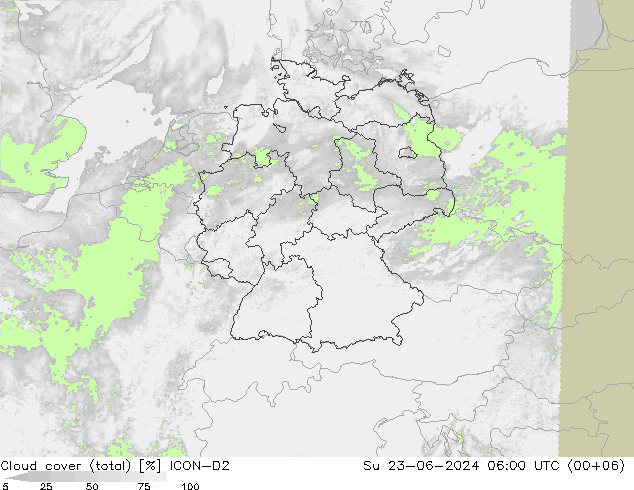 Nuages (total) ICON-D2 dim 23.06.2024 06 UTC