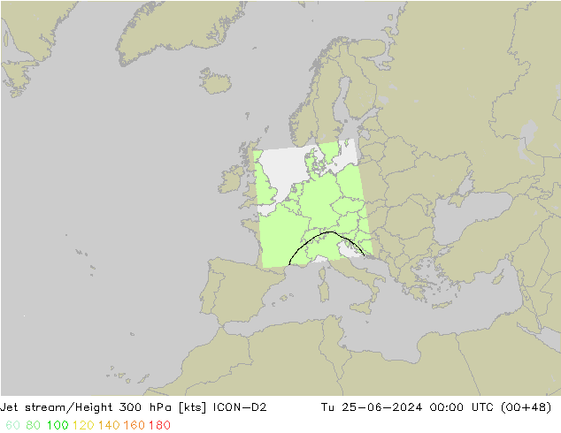Straalstroom ICON-D2 di 25.06.2024 00 UTC