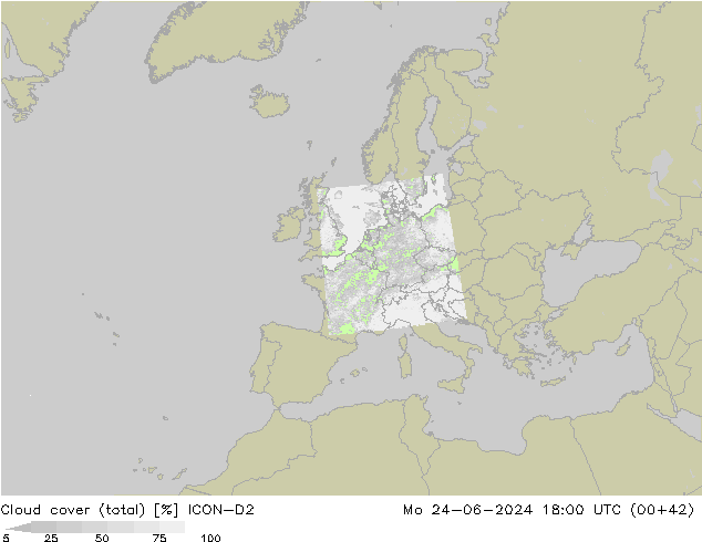 Bewolking (Totaal) ICON-D2 ma 24.06.2024 18 UTC