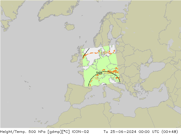 Hoogte/Temp. 500 hPa ICON-D2 di 25.06.2024 00 UTC