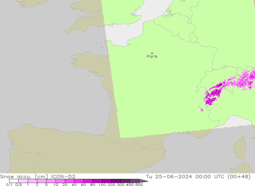Totale sneeuw ICON-D2 di 25.06.2024 00 UTC
