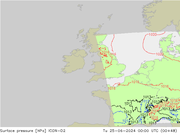 Yer basıncı ICON-D2 Sa 25.06.2024 00 UTC