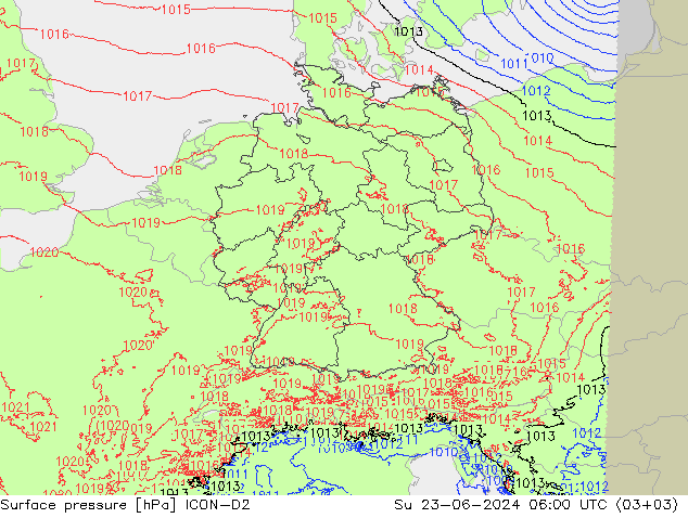 Surface pressure ICON-D2 Su 23.06.2024 06 UTC