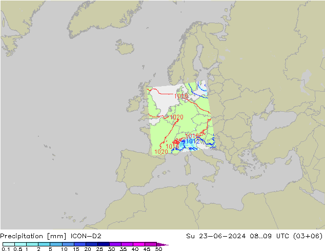 Precipitación ICON-D2 dom 23.06.2024 09 UTC