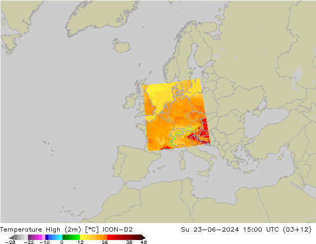 Temperatura máx. (2m) ICON-D2 dom 23.06.2024 15 UTC