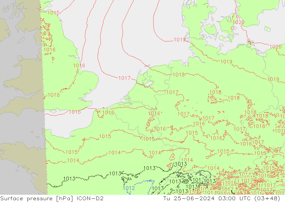 Bodendruck ICON-D2 Di 25.06.2024 03 UTC