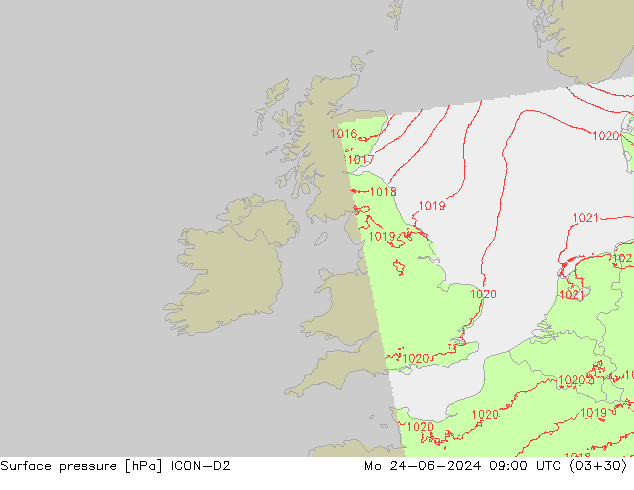 pressão do solo ICON-D2 Seg 24.06.2024 09 UTC