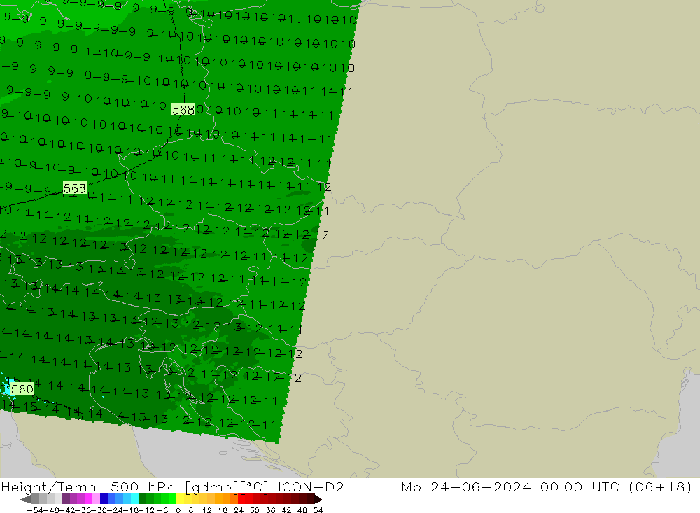 Height/Temp. 500 hPa ICON-D2 Mo 24.06.2024 00 UTC