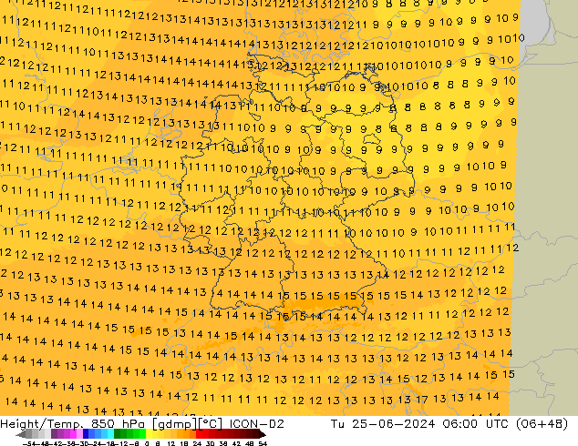 Height/Temp. 850 hPa ICON-D2 Ter 25.06.2024 06 UTC