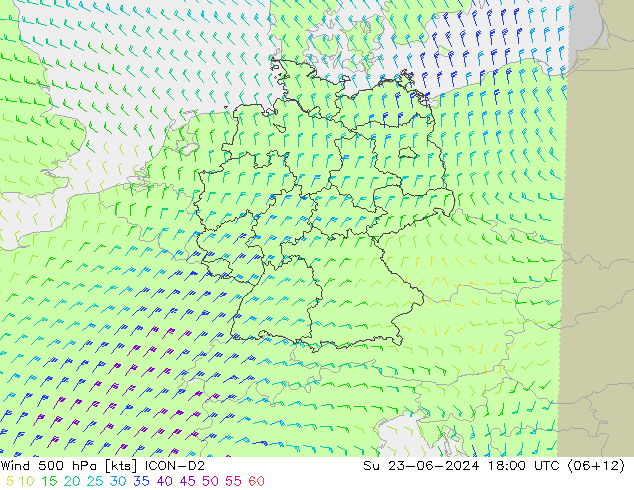 Wind 500 hPa ICON-D2 Su 23.06.2024 18 UTC