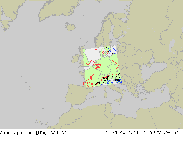 Surface pressure ICON-D2 Su 23.06.2024 12 UTC