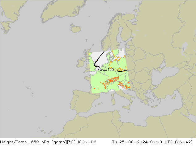 Height/Temp. 850 hPa ICON-D2 Di 25.06.2024 00 UTC