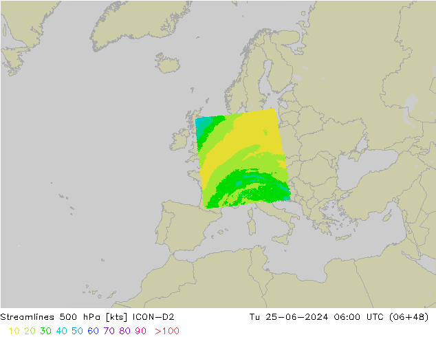 ветер 500 гПа ICON-D2 вт 25.06.2024 06 UTC