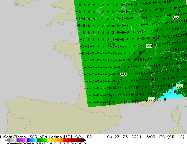 Height/Temp. 500 hPa ICON-D2 So 23.06.2024 18 UTC