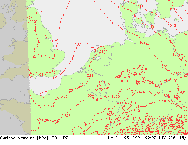 Pressione al suolo ICON-D2 lun 24.06.2024 00 UTC